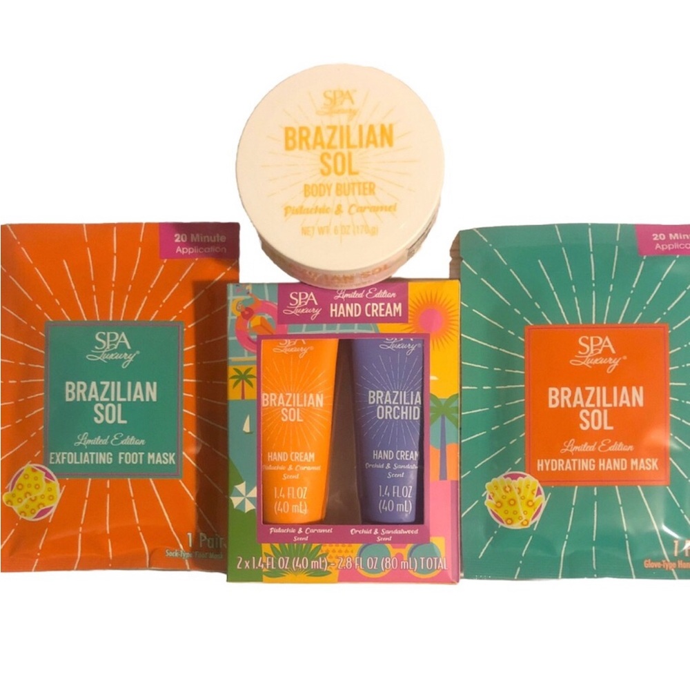 Spa Luxury Brazilian Sol Hand Creams, Body Butter, Foot & Hand Masks (Set of 4).